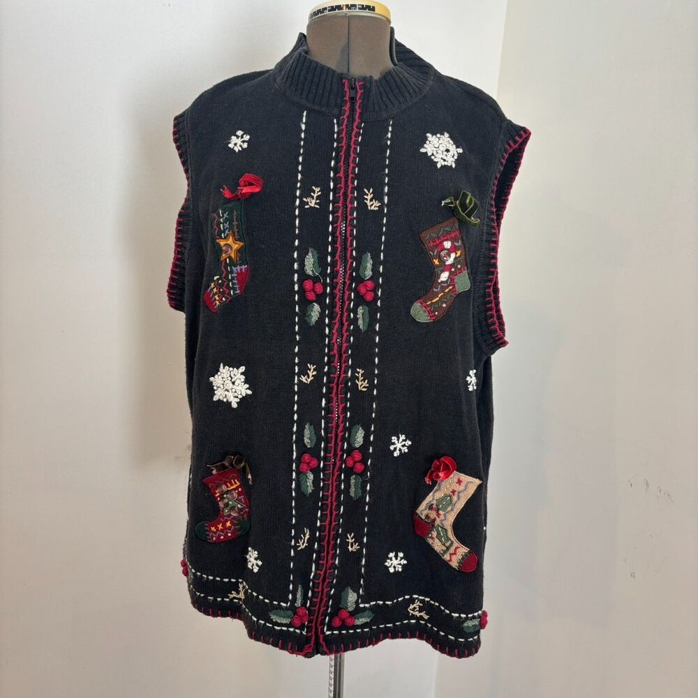 Victoria Jones size 3x Kitschy Embroidered Grandmacore Knit Christmas Vest